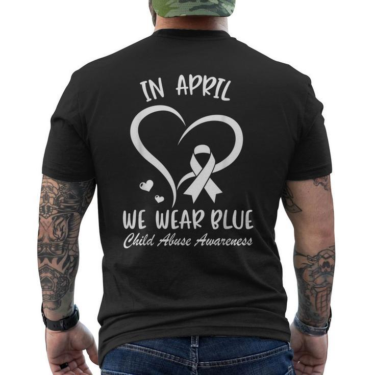 In April We Wear Blue Child Abuse Prevention Awareness Heart Men's Back Print T-shirt