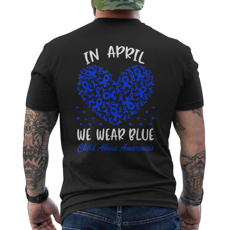 In April We Wear Blue Child Abuse Prevention Awareness Heart Men's Back Print T-shirt