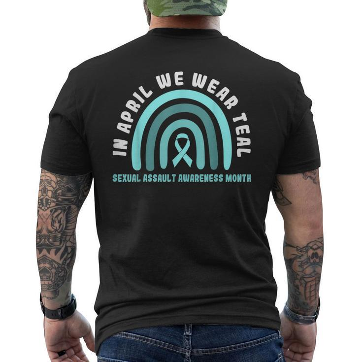 In April We Wear Teal Sexual Assault Awareness Month Men's Back Print T-shirt