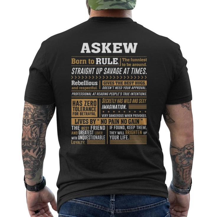 Askew Name Gift Askew Born To Rule V2 Mens Back Print T-shirt