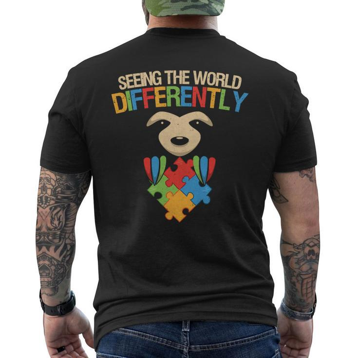 Autism Autistic Seeing The World Differently Autism Awareness Sloth Autism Awareness Men's Crewneck Short Sleeve Back Print T-shirt