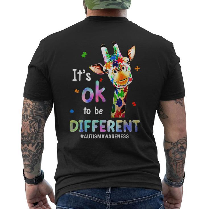 Autism Awareness Acceptance Giraffe Its Ok To Be Different Men's Back Print T-shirt