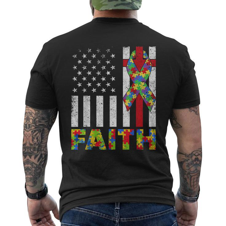 Autism Awareness Faith Cross Autistic Usa Flag For Dad Mens Mens Back Print T-shirt