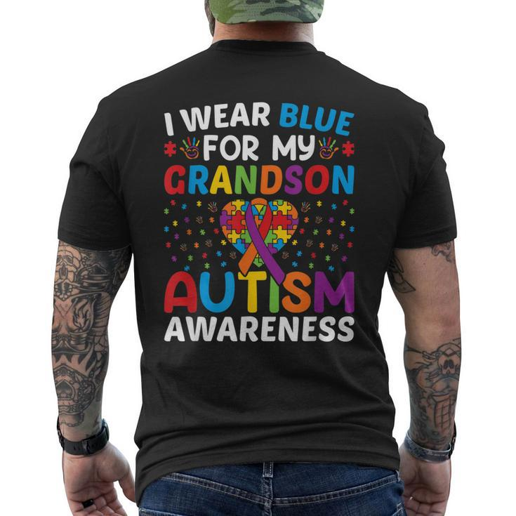 Autism Awareness Grandma Grandpa I Wear Blue For My Grandson Men's Back Print T-shirt