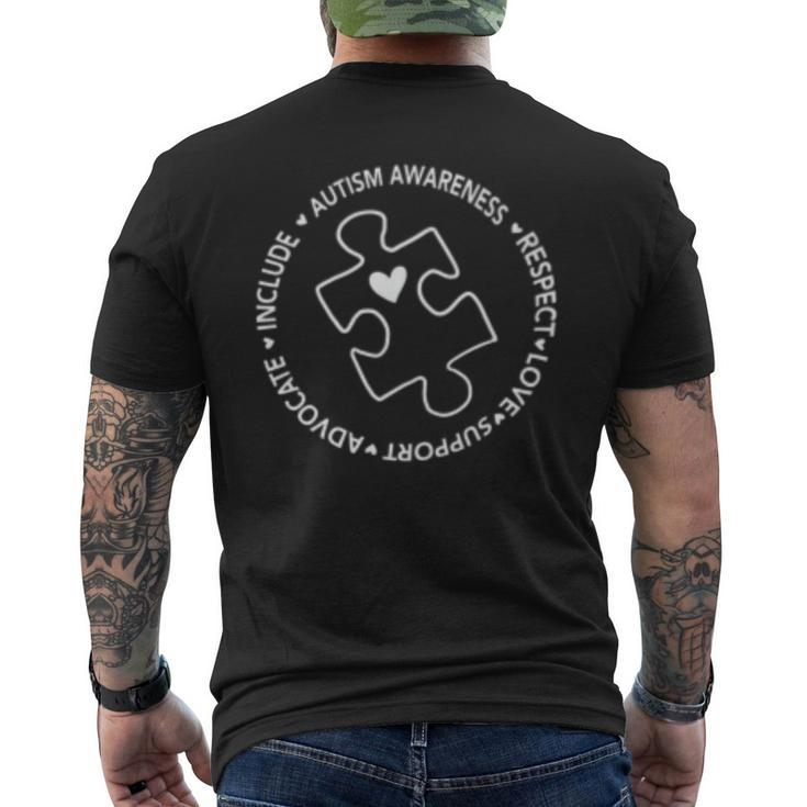 Autism Awareness Puzzle Piece Love Adapt Support Respect Men's Back Print T-shirt