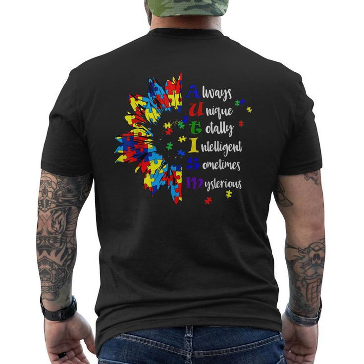 Autism Awareness Support Autism Kids For Mom Dad Sunflower Men's Back Print T-shirt