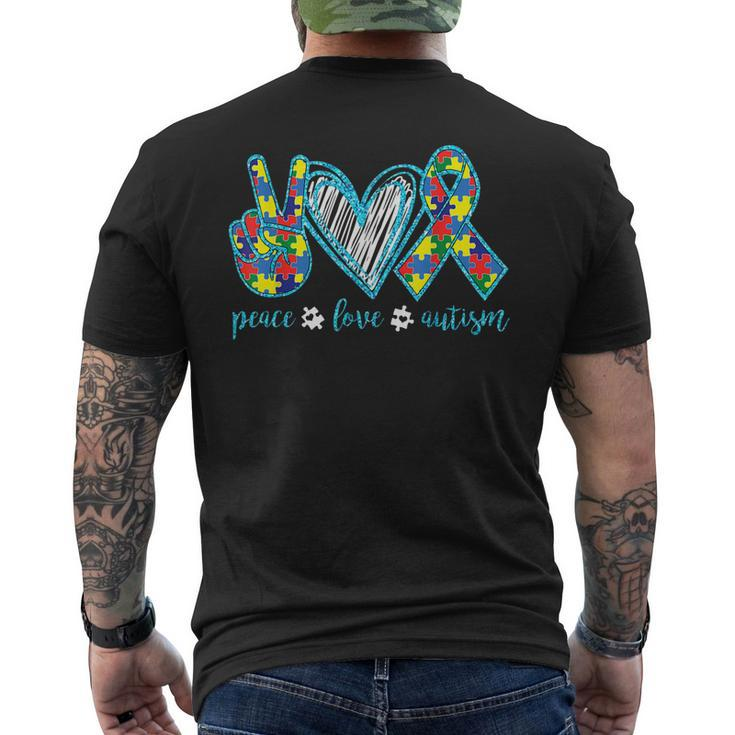 Autism Puzzle Piece Peace Love Autism Awareness Men's Back Print T-shirt