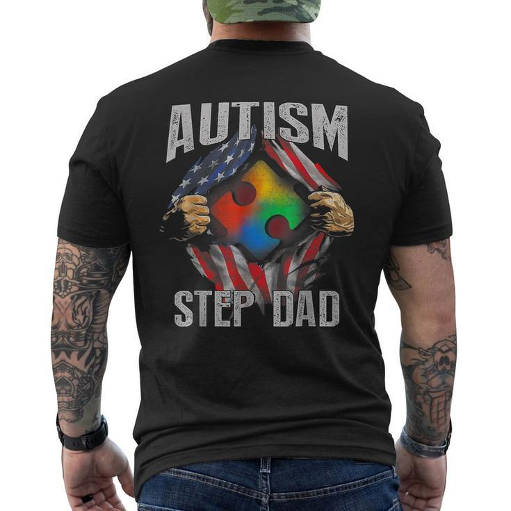 Autism Step Dad American Flag Autism Awareness Mens Back Print T-shirt
