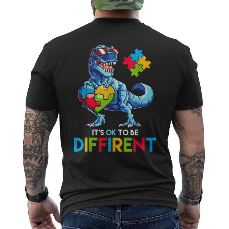 Autism Trex Dino Dinosaur Dinosaurus Its Ok To Be Different Men's Back Print T-shirt