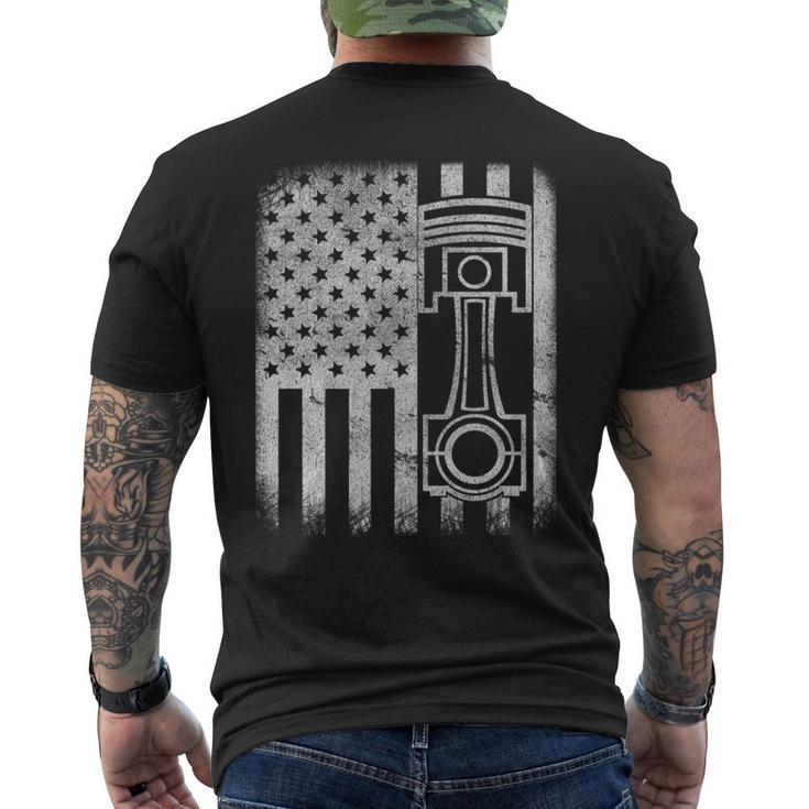 Auto Automotive Mechanic Engine Piston Patriotic Flag Mens Back Print T-shirt