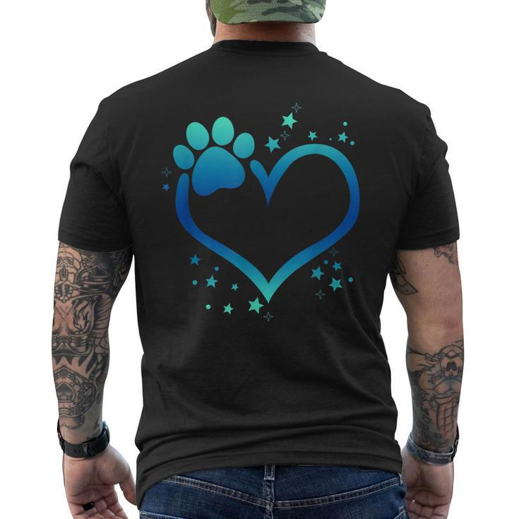 Awesome Blue Paw Print Heart Dog Cat Animal Lovers Men's Back Print T-shirt