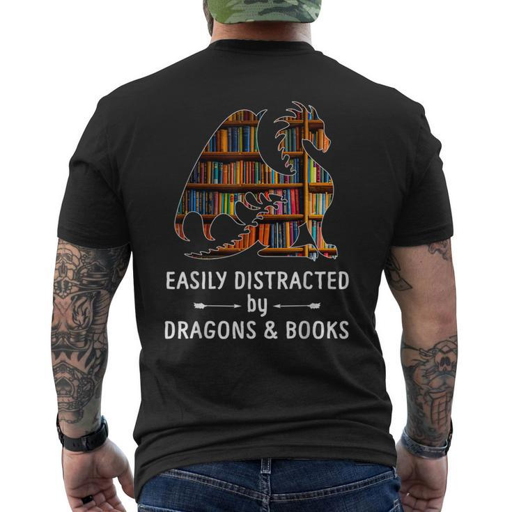 Awesome Dragons Easily Distracted By Dragons And Books Men's Back Print T-shirt
