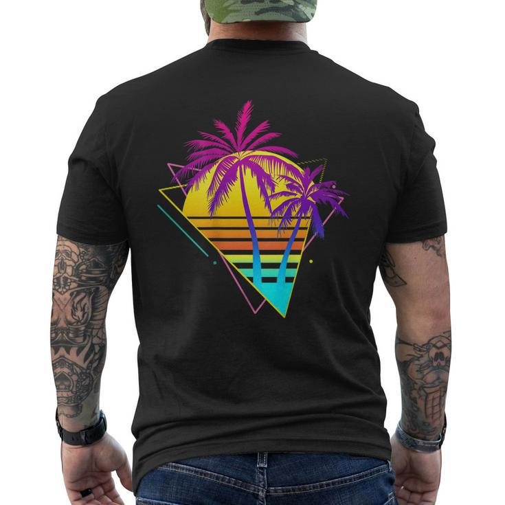 On Back - Retro 80S 90S Vaporwave Tropical Sunset Palm Trees Men's Back Print T-shirt