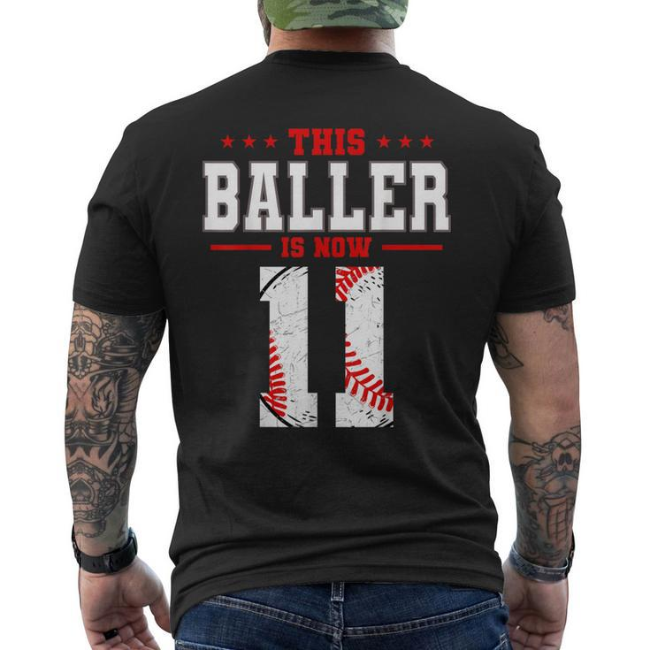 This Baller Is Now 11 Birthday Baseball Theme Bday Party Men's Back Print T-shirt
