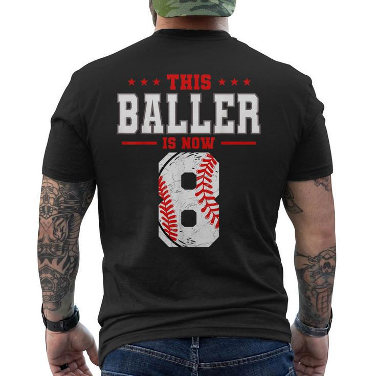 This Baller Is Now 8 Birthday Baseball Theme Bday Party Men's Back Print T-shirt