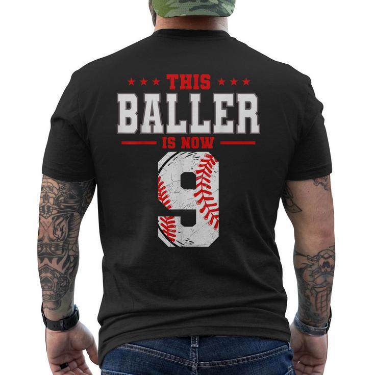 This Baller Is Now 9 Birthday Baseball Theme Bday Party Men's Back Print T-shirt