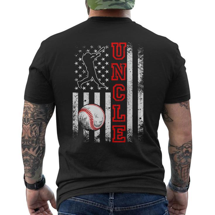 Baseball Uncle American Flag Funny Vintage Baseball Lovers Mens Back Print T-shirt