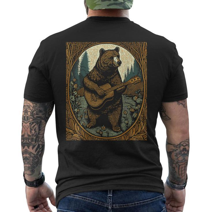 Bear Playing Guitar Vintage Cottagecore Cute Music Men's Back Print T-shirt