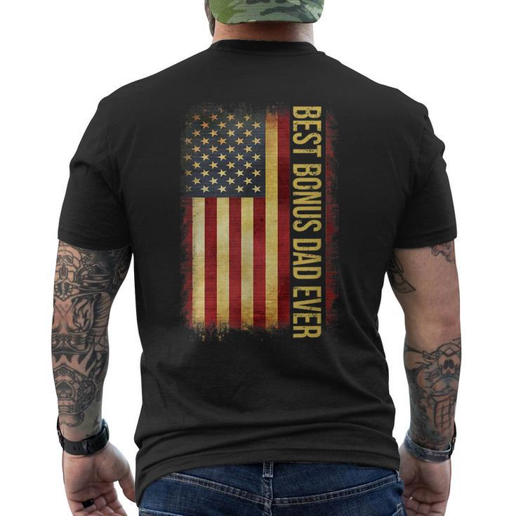 Best Bonus Dad Ever American Flag Fathers Day Gift Mens Back Print T-shirt