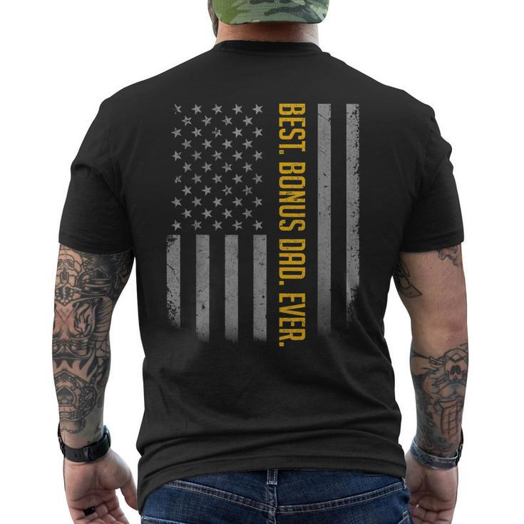 Best Bonus Dad Ever American Flag  Gift For Fathers Day Mens Back Print T-shirt