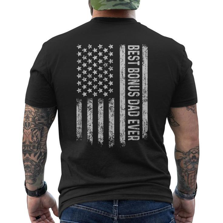Best Bonus Dad Ever Stepdad Flag Fathers Day Idea Men's Back Print T-shirt