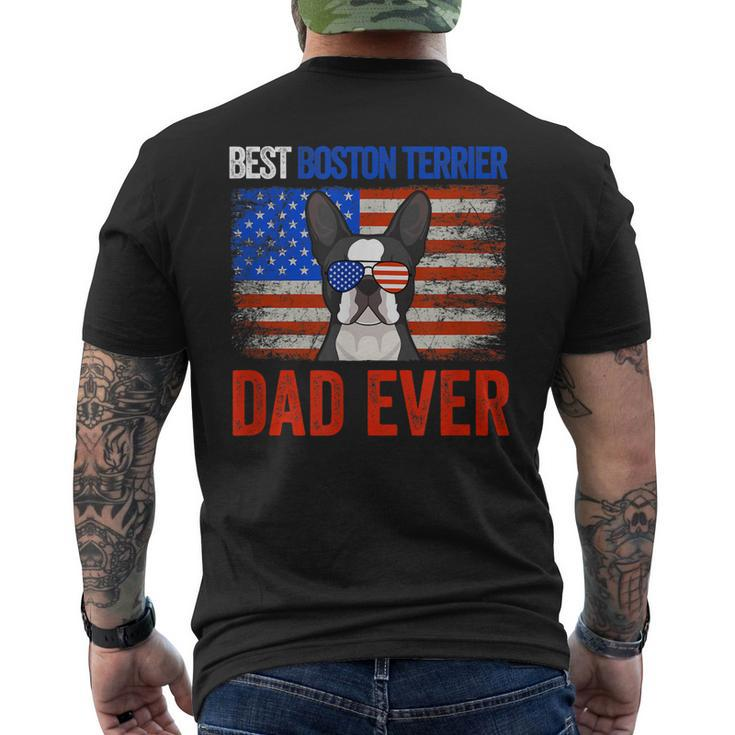 Best Boston Terrier Dad Ever American Flag Fathers Day Men's Back Print T-shirt