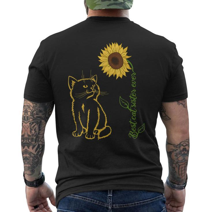 Best Cat Sister Ever Sunflower Mothers Day Cat Lover Mens Back Print T-shirt