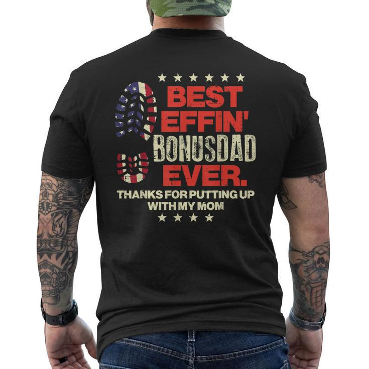 Best Effin Bonusdad Ever Us Flag Boot Step Dad Fathers Day Men's Back Print T-shirt