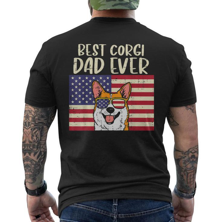 Best Welsh Corgi Dad Ever Us Flag Patriotic Pet Dog Men Men's Back Print T-shirt