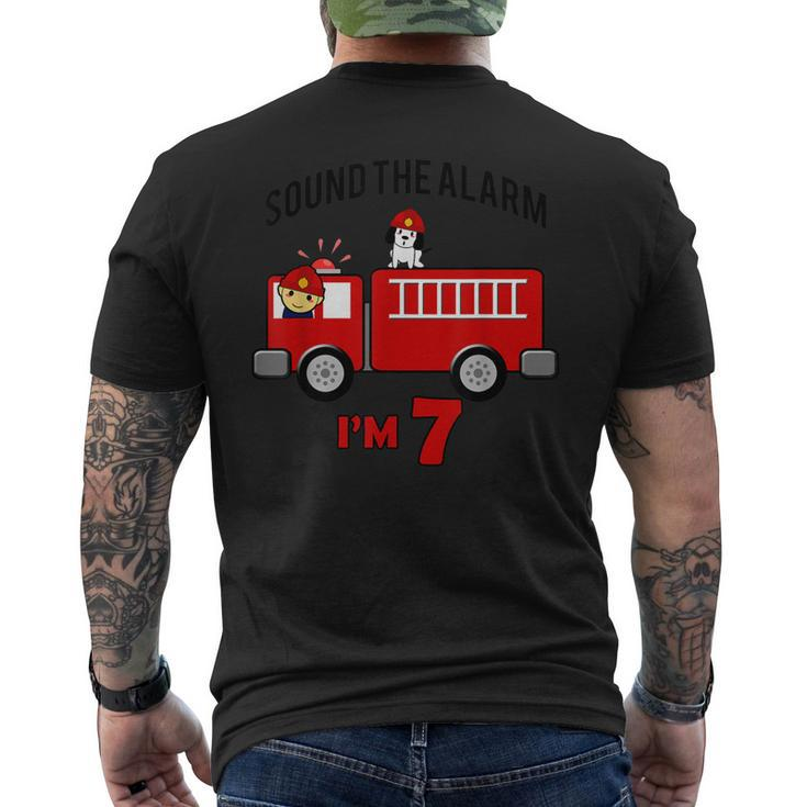 Birthday 7 Year Old Fire Fighter Truck Firetruck Men's T-shirt Back Print