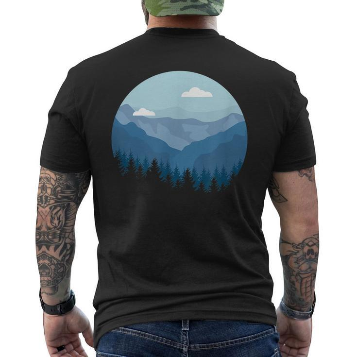 Blue Mountain And Forest Scene Silhouette Men's Back Print T-shirt