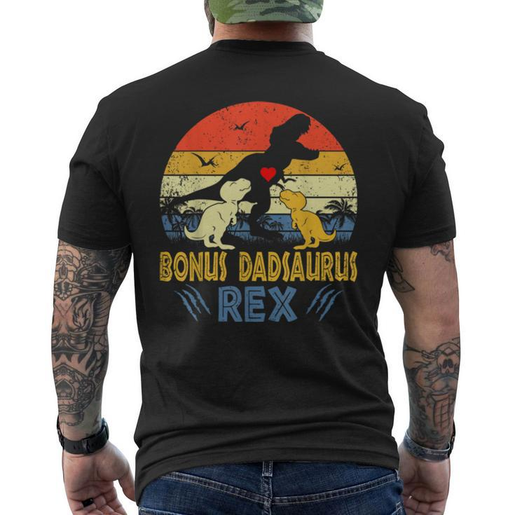Bonus Dad Saurus T Rex Dinosaur Dad 2 Kids Family Matching Men's Back Print T-shirt