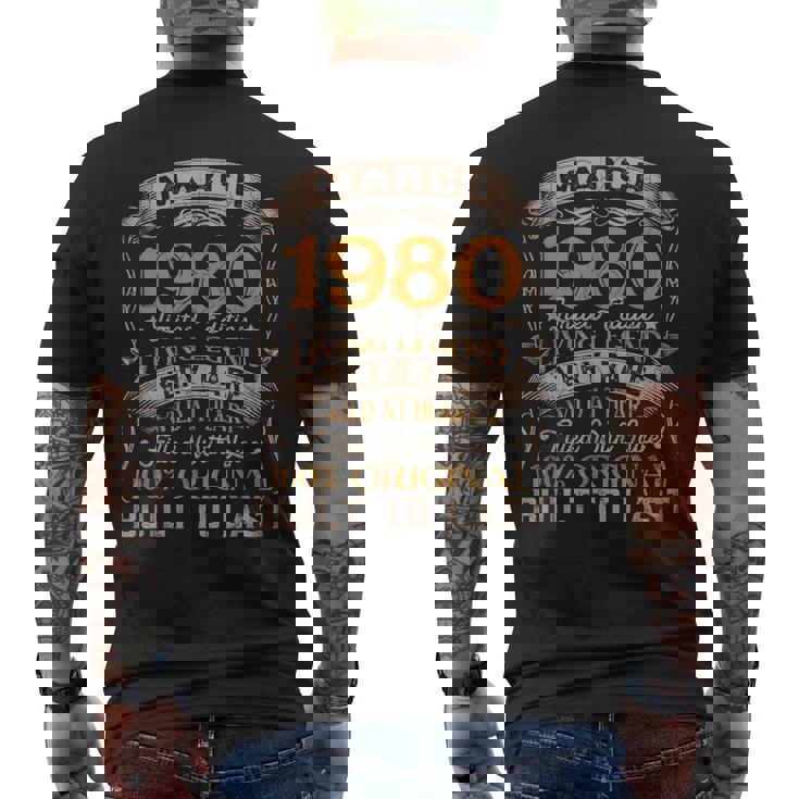 Born In March 1980 Vintage 42Nd Birthday 42 Years Old Men's Back Print T-shirt