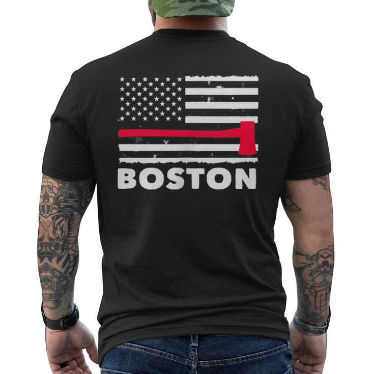 Boston Us Flag Pocket Firefighter Thin Red Line Fireman Men's T-shirt Back Print