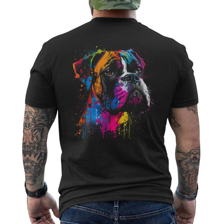 Boxer Dog Painting Watercolor Paint Colorful Mom Dad Mens Back Print T-shirt
