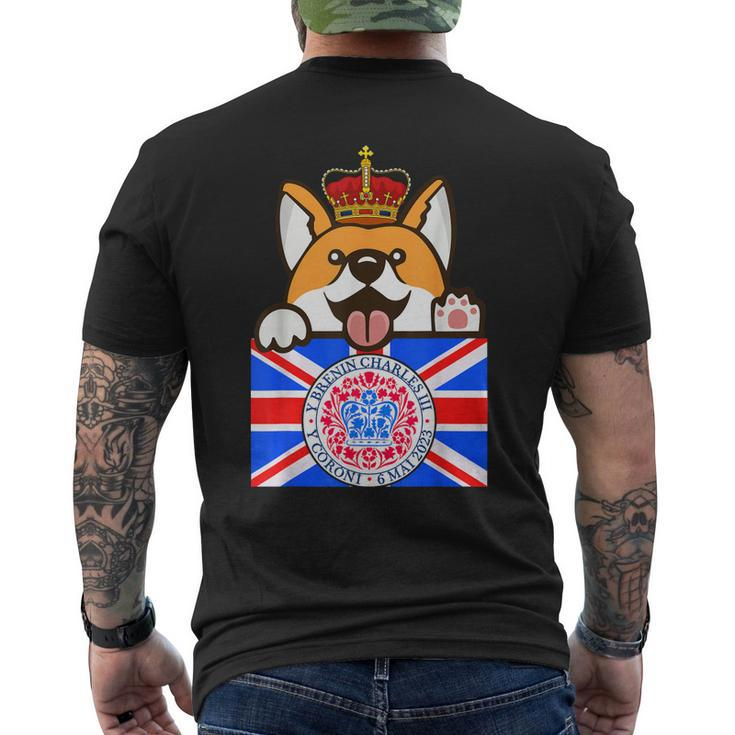 British Flag King Charles Coronation Union Jack Corgi Men's Back Print T-shirt