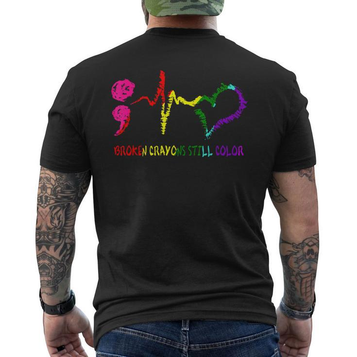 Broken Crayons Still Color Mental Health Awareness Semicolon Men's Back Print T-shirt