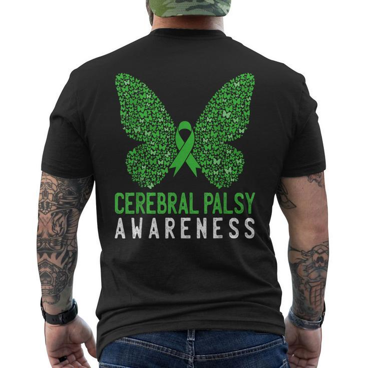 Butterfly Cerebral Palsy Awareness Cp Green Ribbon Support Men's Back Print T-shirt