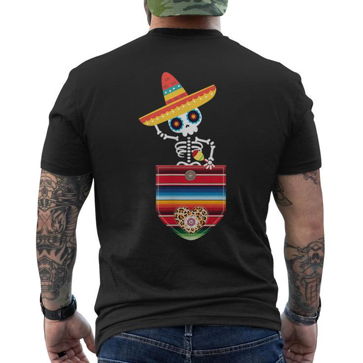 Calaca Blanket Pocket Serape Mexican Cinco De Mayo Men's Back Print T-shirt