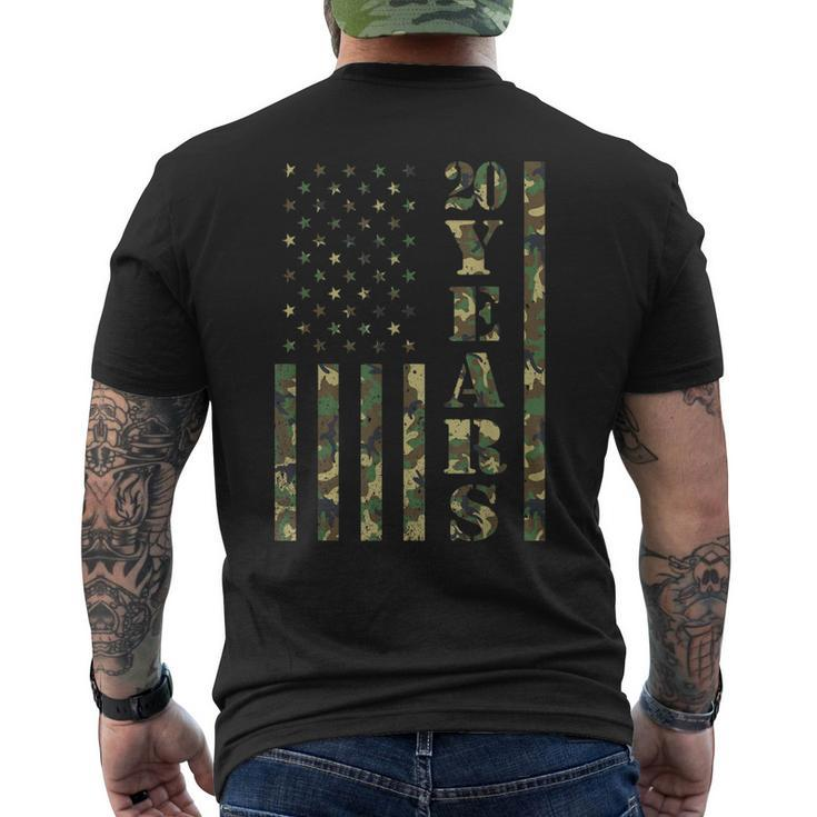 Camo American Flag 20 Year Career Military Men's Back Print T-shirt
