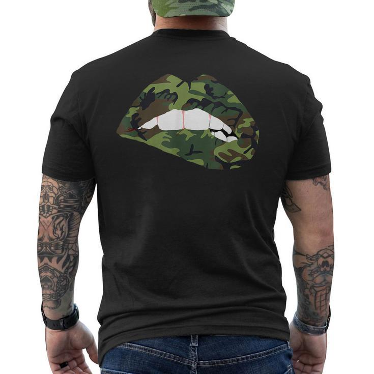 Camouflage Lips Mouth Military Kiss Me Biting Camo Kissing Men's T-shirt Back Print