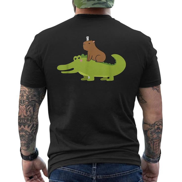Capybara Riding Alligator Pet Dad Mom Boy Girl Kids Outfit Men's Back Print T-shirt