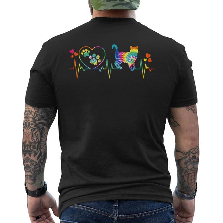 Cat Mom Mama Dad Heartbeat Tie Dye Animal Lovers Men's Back Print T-shirt