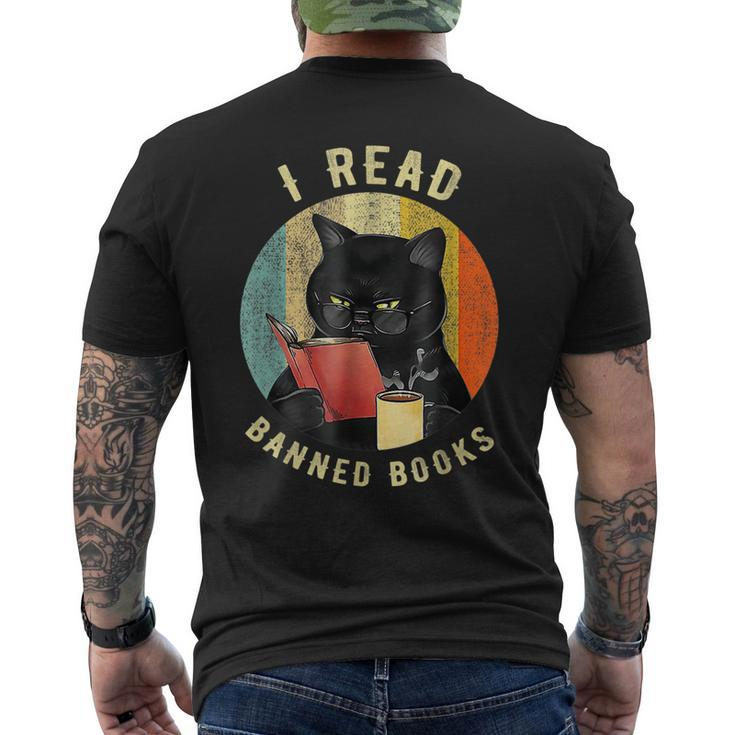 Cat I Read Banned Books Bookworms Loves Reading Books Men's Back Print T-shirt