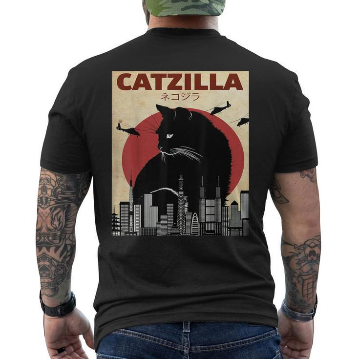 Catzilla Vintage Cat Japanese Sunset Kitten Lover Men's Back Print T-shirt