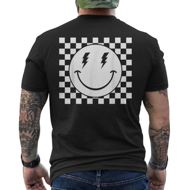 Checkered Smiling Happy Face Smile Hippie 70S Checkerboard Men's Back Print T-shirt