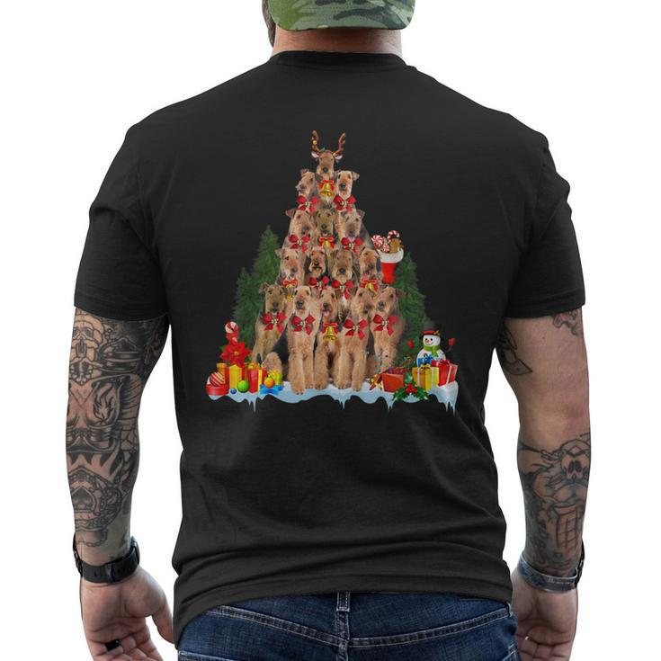 Christmas Pajama Airedale Terrier Xmas Tree Gift Dog Dad Mom Mens Back Print T-shirt
