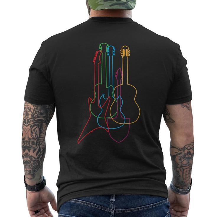 Colored Guitars Electric Acoustic Classical Men's Back Print T-shirt