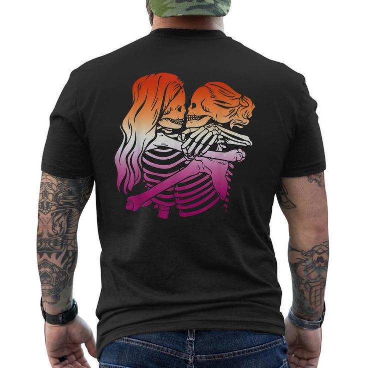 Cool Skeletons Kissing Lesbian Flag Colors Ally Lgbt Pride Men's Back Print T-shirt