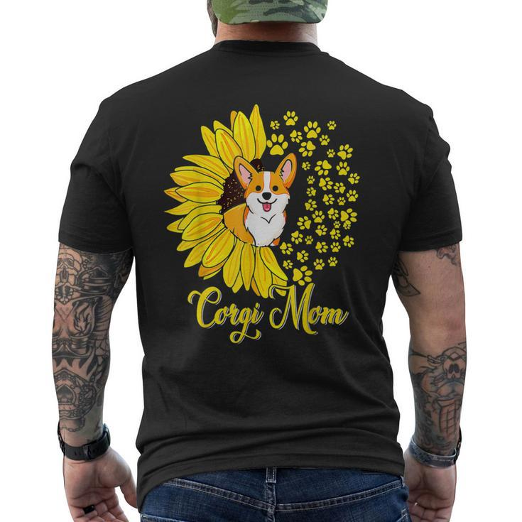 Corgi Mom Cute Corgi Dog Sunflower Happy Men's Back Print T-shirt